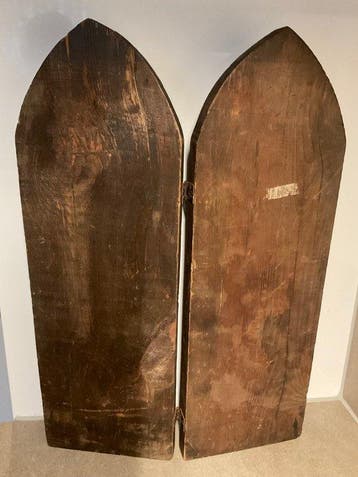 Snijwerk, Diptiek tweeluik - 63 cm - Hout - 1950, Antiek en Kunst