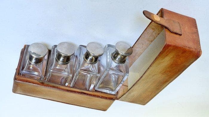 Art Déco - Parfumfles (4) - Glas & Leder, Antiek en Kunst, Kunst | Designobjecten