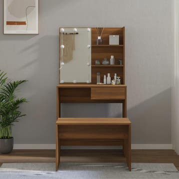 vidaXL Kaptafelset met LED-verlichting bewerkt hout bruin, Huis en Inrichting, Verzenden, Nieuw