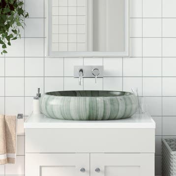 vidaXL Opzetwasbak ovaal 59x40x15 cm keramiek groen, Verzenden, Nieuw
