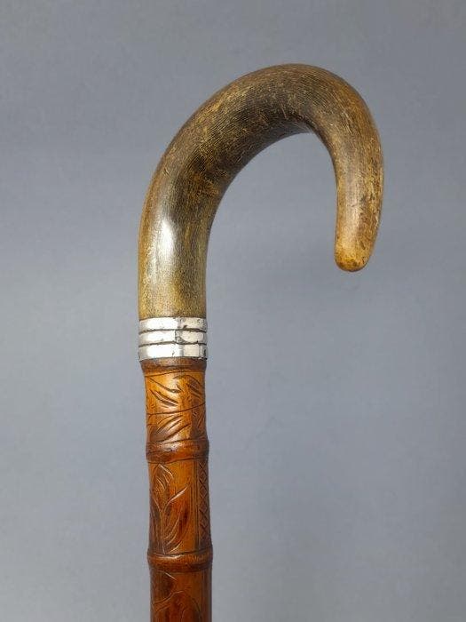 Wandelstok - Bamboe, Zilver, Hoorn - Edwardiaanse periode, Antiek en Kunst, Antiek | Overige Antiek