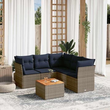 vidaXL 6-delige Loungeset met kussens poly rattan grijs, Verzenden, Nieuw, Loungeset