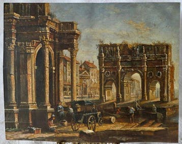 Europese school (XX) - Capriccio di Rovine Romane con Figure