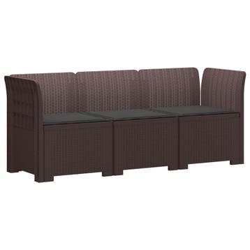 vidaXL 3-Zits Tu bank met Kussens Rattan Look PP Bruin, Verzenden