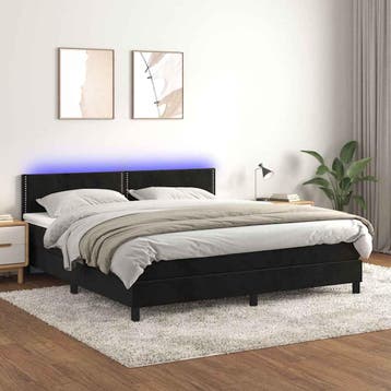 vidaXL Boxspring met matras en LED fluweel zwart 180x200 cm, Verzenden