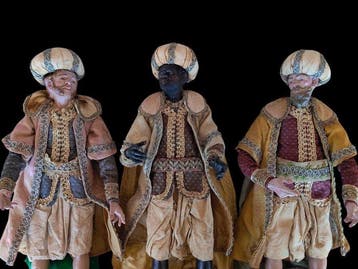 sculptuur, Pastori Re Magi - 41 cm - Aardewerk, Hout, Zijde,, Antiek en Kunst