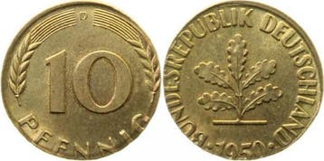 Duitsland Fehlpraegung 10 Pfennig 1950 D Messing Rar 4,2g..., Verzenden