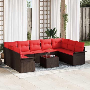vidaXL Tuinbank Set 10 st Bruin poly rattan, Verzenden