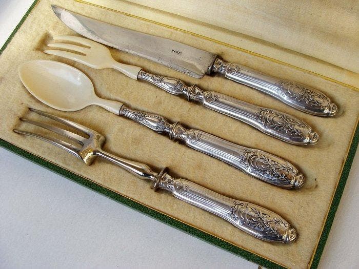 Art Nouveau Carving Serving Set - Couverts de service à, Antiek en Kunst, Antiek | Zilver en Goud