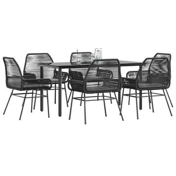 vidaXL 7-delige Tuinset met kussens poly rattan glas zwart, Verzenden, Nieuw, Tuinset