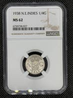 Nederlands-Indië. Wilhelmina. 1/4 Gulden 1938 NGC MS62, Postzegels en Munten, Munten | Nederland