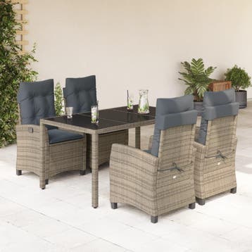 vidaXL 5-delige Tuinset met kussens poly rattan grijs, Verzenden, Tuinset