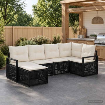 vidaXL Tuinbank Set 6 st Zwart poly rattan, Verzenden, Nieuw