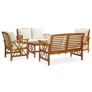 vidaXL 5-delige Loungeset met kussens massief acaciahout, Verzenden, Loungeset