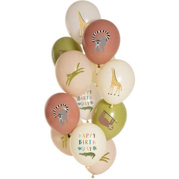Happy Birthday Ballonnen Jungle Dieren 33cm 12st, Verzenden