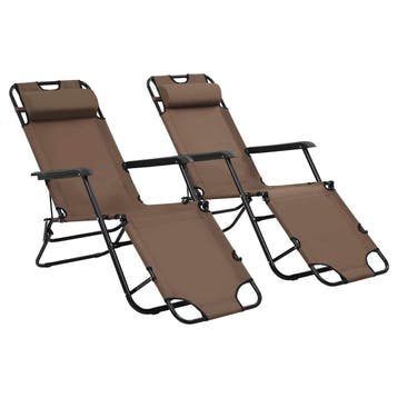vidaXL Ligbedden inklapbaar 2 st met voetensteun staal bruin, Tuin en Terras, Verzenden, Nieuw