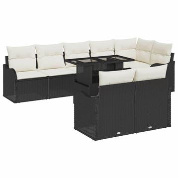 vidaXL Tuinbank Set 9 st Zwart Poly Riet, Verzenden, Nieuw