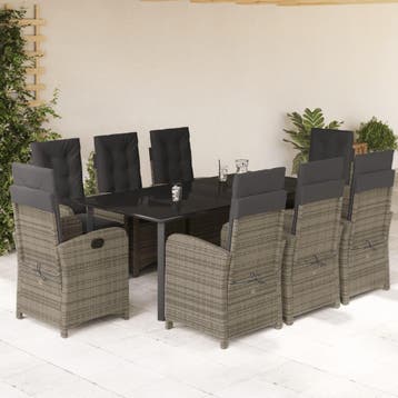 vidaXL 9-delige Tuinset met kussens poly rattan grijs, Verzenden, Nieuw, Tuinset