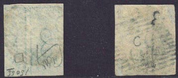 België 1849/1850 - 2 prachtig gerande en luxueus gestempelde