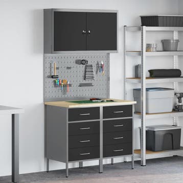 vidaXL Werk Cabinet met lade 5 st Zwart Engineered hout en, Verzenden, Nieuw