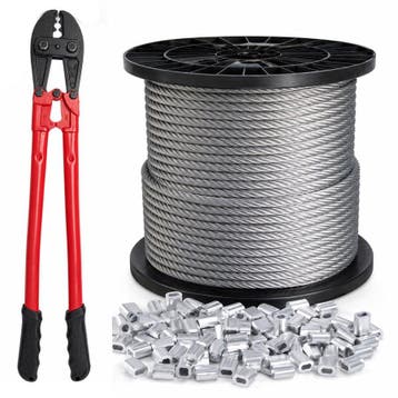 Staalkabel 6 mm 100 meter op katrol met tang en klemmen, Verzenden, Nieuw