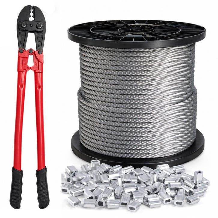 Staalkabel 6 mm 100 meter op katrol met tang en klemmen, Tuin en Terras, Overige Tuin en Terras, Verzenden