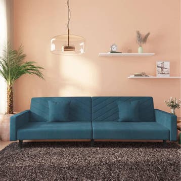 vidaXL Slaapbank / zetel 2-zits met 2 kussens fluweel blauw, Verzenden, Nieuw