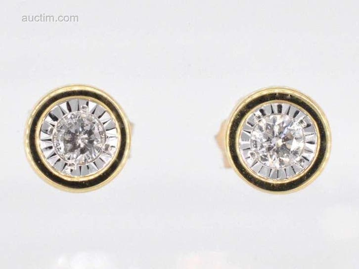 Gouden oorbellen met een briljant geslepen..., Handtassen en Accessoires, Overige Accessoires, Ophalen