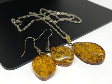Vintage Baltisch amber sieradenset – glanzende groenachtige