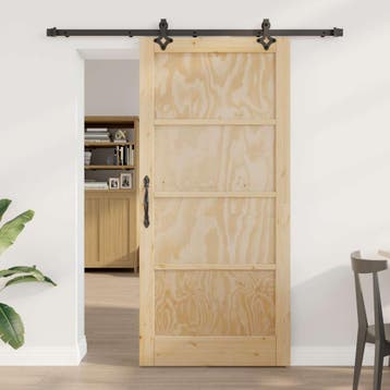 vidaXL Schuifdeur 93 x 202 cm Bewerkt hout Naturel en Zwart, Verzenden, Nieuw