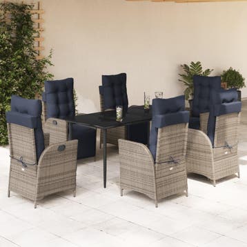 vidaXL 7-delige Tuinset met kussens poly rattan grijs, Verzenden, Nieuw, Tuinset