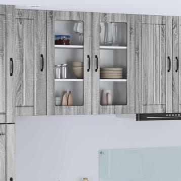 vidaXL Wandglas Kasten LUCCA Grijs sonoma 80 x 31 x 80 cm, Verzenden, Nieuw