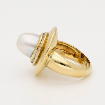 Ring - 18 karaat Geel goud - Diamant - Parel, Nieuw