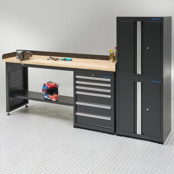 Datona Werkbank 200 cm 2 kast deuren 1 kast lades bamboe -, Ophalen of Verzenden