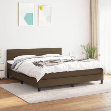 vidaXL Boxspring met matras stof donkerbruin 160x200 cm, Verzenden