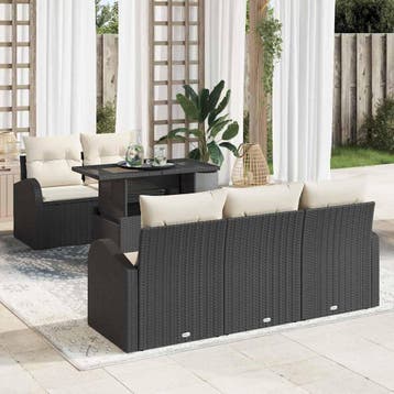 vidaXL Tuinbank Set 6 st Zwart Poly Riet, Verzenden, Nieuw