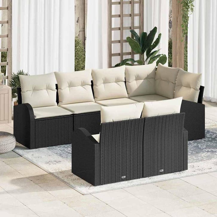 vidaXL Tuinbank Set Zwart poly rattan, Tuin en Terras, Tuinsets en Loungesets, Nieuw, Verzenden