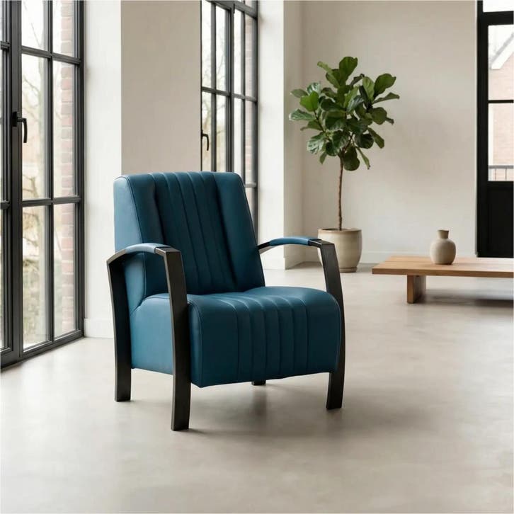 Leren fauteuil Glamour - Hermes Turquoise (blauw), Huis en Inrichting, Fauteuils, 50 tot 75 cm, 75 tot 100 cm, Nieuw, Leer, Ophalen of Verzenden