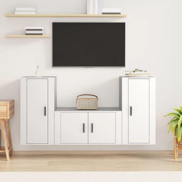 vidaXL 3-delige Tv-meubelset bewerkt hout wit, Verzenden, Nieuw