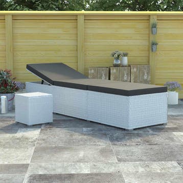 vidaXL Ligbed met kussen en theetafel poly rattan wit, Verzenden