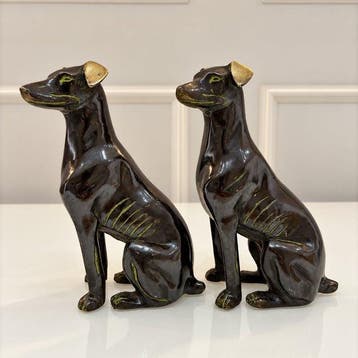 No Reserve - Figuur - Pair of Dog Sculptures - Brons
