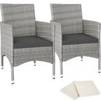 tectake 2 Wicker tuinstoelen met 4 kussenhoezen - lichtgrijs, Verzenden, Nieuw
