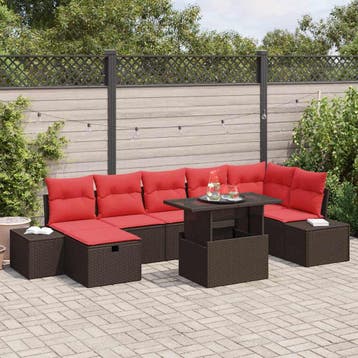 vidaXL Tuinbank Set 8 st Bruin poly rattan, Verzenden, Nieuw