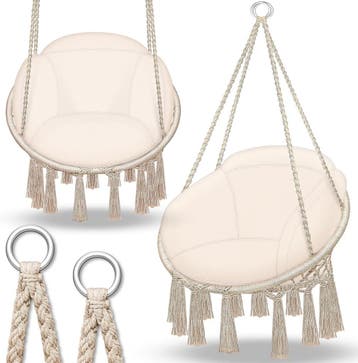 Hangstoel - Binnen & Buiten - Tot 200kg - Beige - Tillvex®, Verzenden, Nieuw