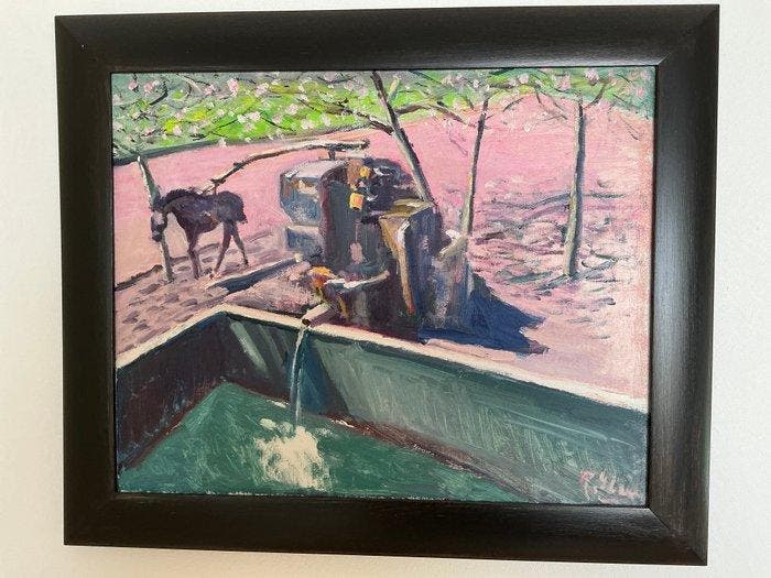 Ruurd Elzer (1915-1995) - Ezeltje bij waterpomp op Mallorca, Antiek en Kunst, Kunst | Schilderijen | Klassiek