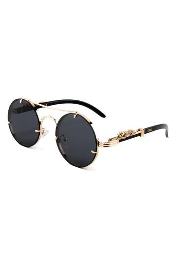 KIMU® Zonnebril Panter Rond Goud Montuur Zwarte Glazen Volwa, Ophalen of Verzenden