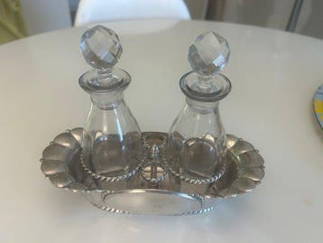 Sauskom - .800 zilver - Antiek olie- en azijnstel