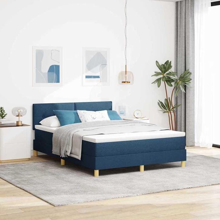 vidaXL LED Box Spring Bed met hoofdeinde Blauw 160 x 200 cm, Huis en Inrichting, Slaapkamer | Bedden, Nieuw, Verzenden