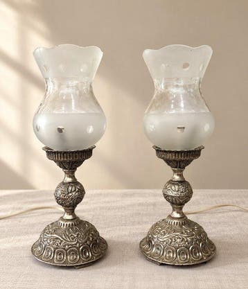 Tafellamp (2) - Glas, Metaal - Vintage boudoir-lampen