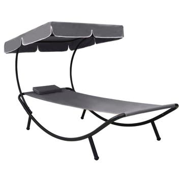 vidaXL Loungebed met luifel en kussen grijs, Jardin & Terrasse, Chaises longues, Verzenden